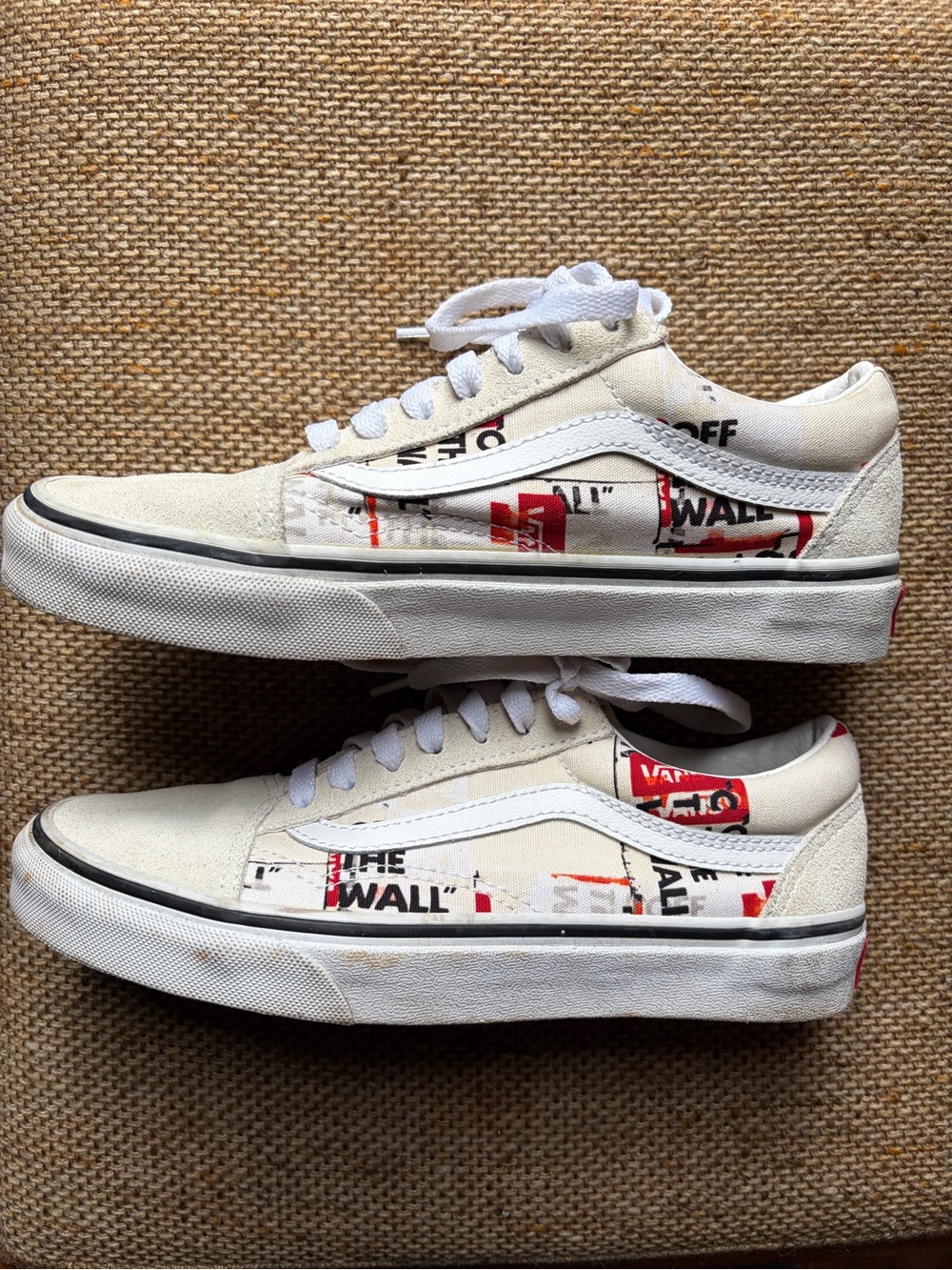 Vans Cream/White/Red Old Skool Graphic Low Top Sneakers